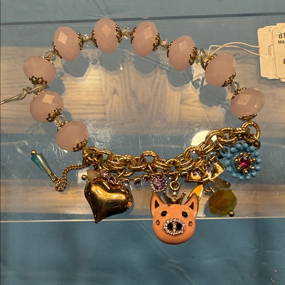 Betsey Johnson Pink and Gold Charm Bracelet - Picture 1 of 6